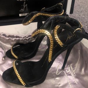 Giuseppe Coline Gold Chain Suede Sandal